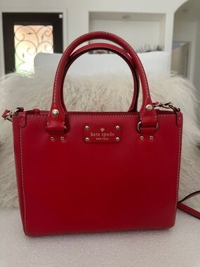 kate spade Red Leather Top-Handle Satchel with Gold Hardware